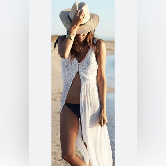 Zara Trafaluc White Crochet and Silk Sleeveless Dress - Picture 11 of 11